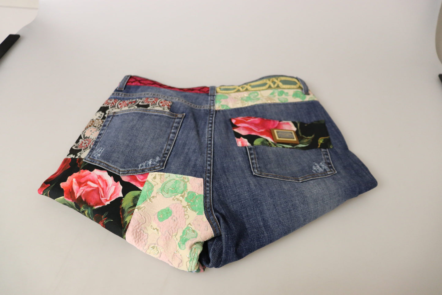 Blaue Patchwork-Denimjeans mit hoher Taille von Dolce &amp; Gabbana