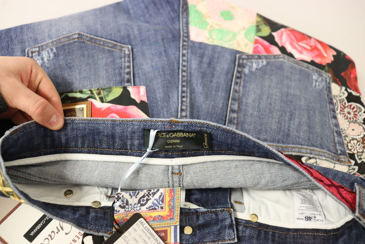 Blaue Patchwork-Denimjeans mit hoher Taille von Dolce &amp; Gabbana