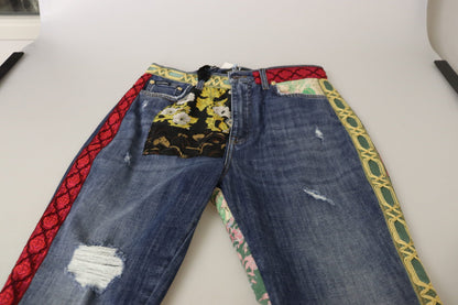 Blaue Patchwork-Denimjeans mit hoher Taille von Dolce &amp; Gabbana