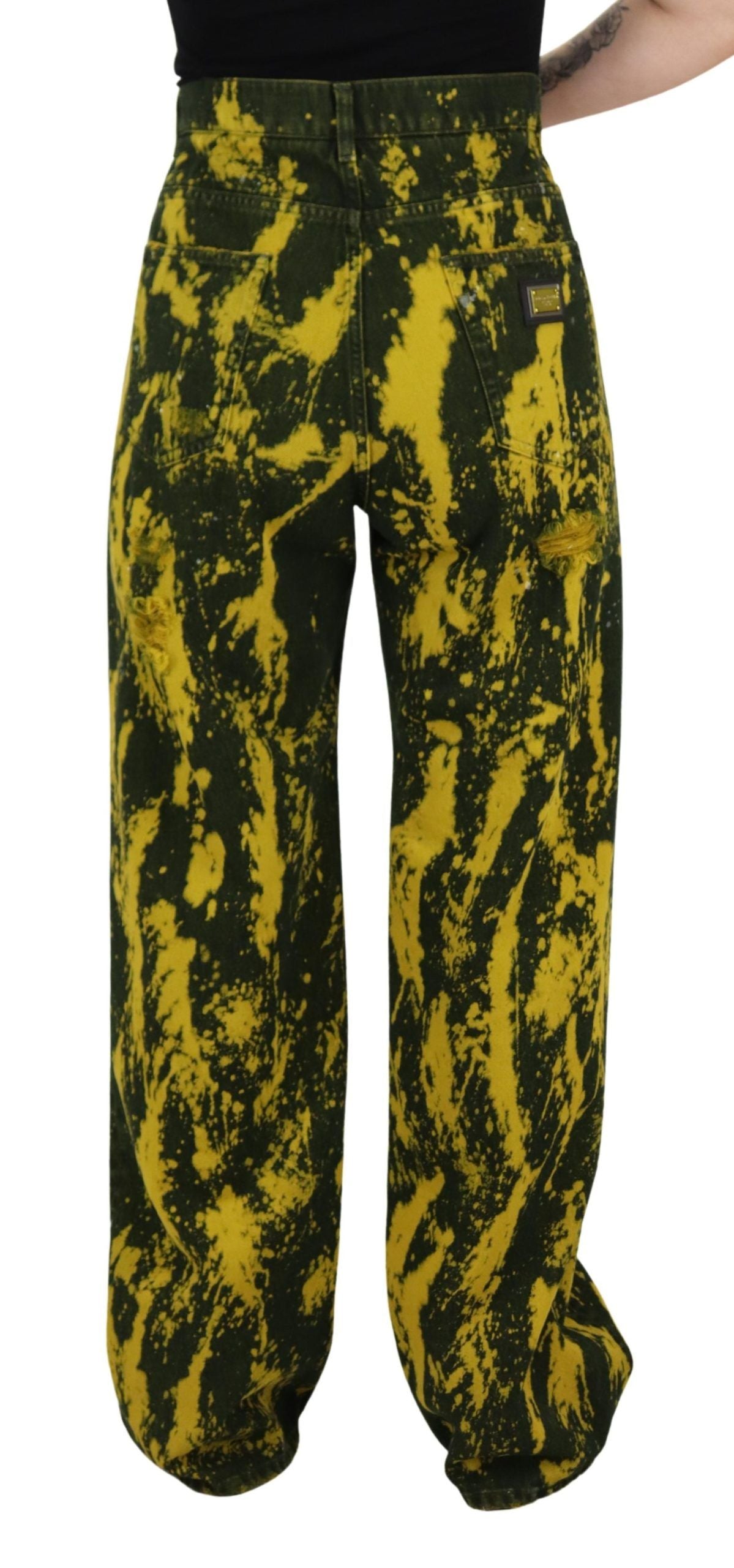 Dolce &amp; Gabbana Gelbe Tie-Dye-Hose aus Baumwolle mit hoher Taille