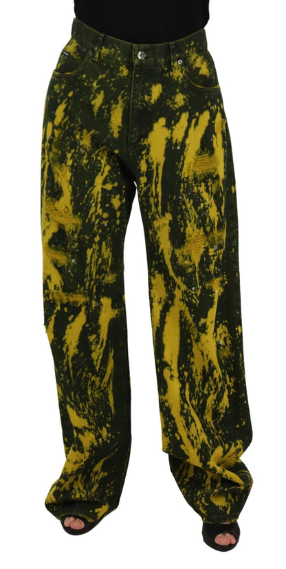 Dolce &amp; Gabbana Gelbe Tie-Dye-Hose aus Baumwolle mit hoher Taille