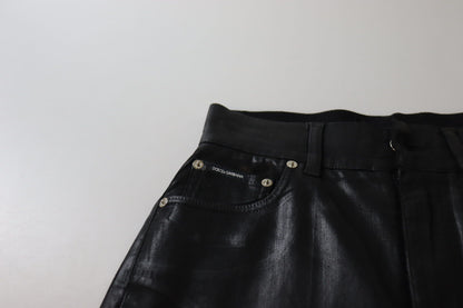 Dolce &amp; Gabbana – Schwarze, verwaschene Skinny-Denim-Hose mit hoher Taille