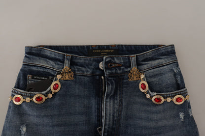 Dolce &amp; Gabbana Blue Denim Crystal verzierte Hosenjeans