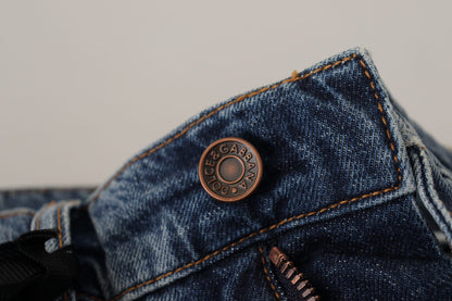 Dolce &amp; Gabbana Blue Denim Barock-Herz-Logo-Patch-Hosenjeans