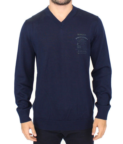 Ermanno Scervino Blue Wool Blend V-Neck 풀오버 스웨터