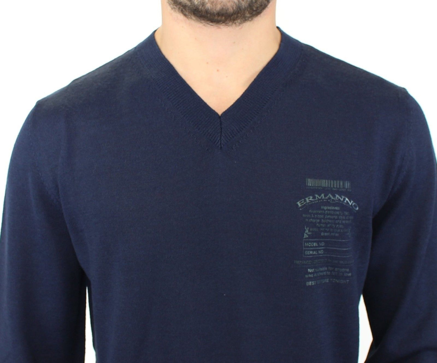 Ermanno Scervino Blue Wool Blend V-Neck 풀오버 스웨터