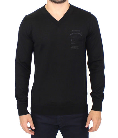 Ermanno Scervino Black Wool Blend V-Neck 풀오버 스웨터