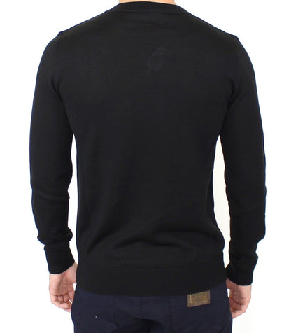 Ermanno Scervino Black Wool Blend V-Neck 풀오버 스웨터