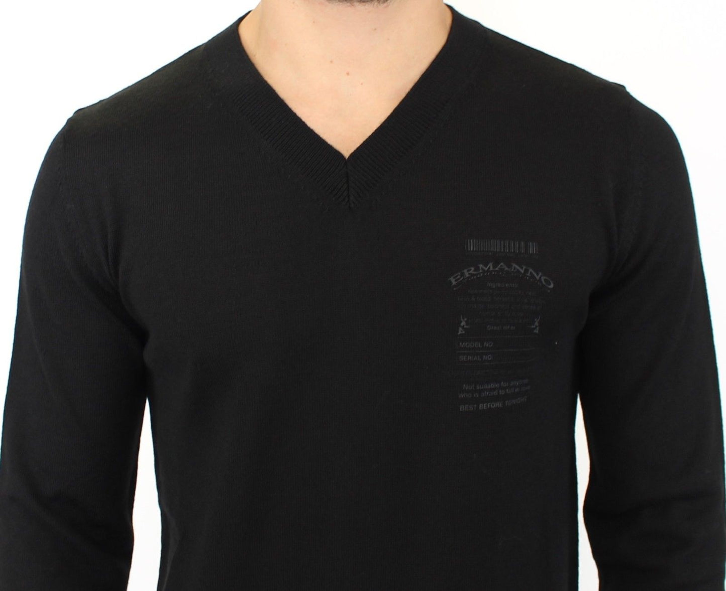 Ermanno Scervino Black Wool Blend V-Neck 풀오버 스웨터