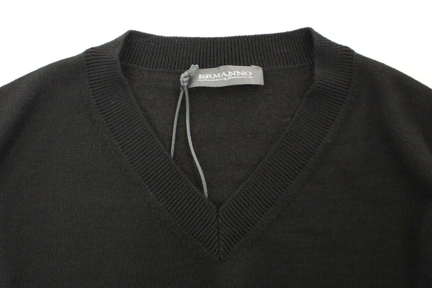 Ermanno Scervino Black Wool Blend V-Neck 풀오버 스웨터