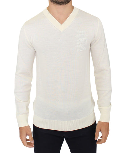 Ermanno Scervino Off White Wool Blend V-Neck 풀오버 스웨터