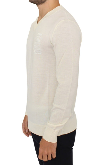 Ermanno Scervino Off White Wool Blend V-Neck 풀오버 스웨터