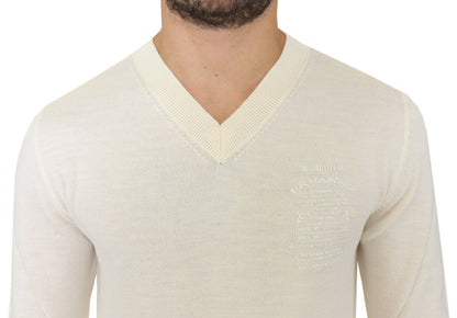 Ermanno Scervino Off White Wool Blend V-Neck 풀오버 스웨터