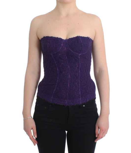 Ermanno Scervino Lingerie Purple Corset Bustier Top Floral Lace