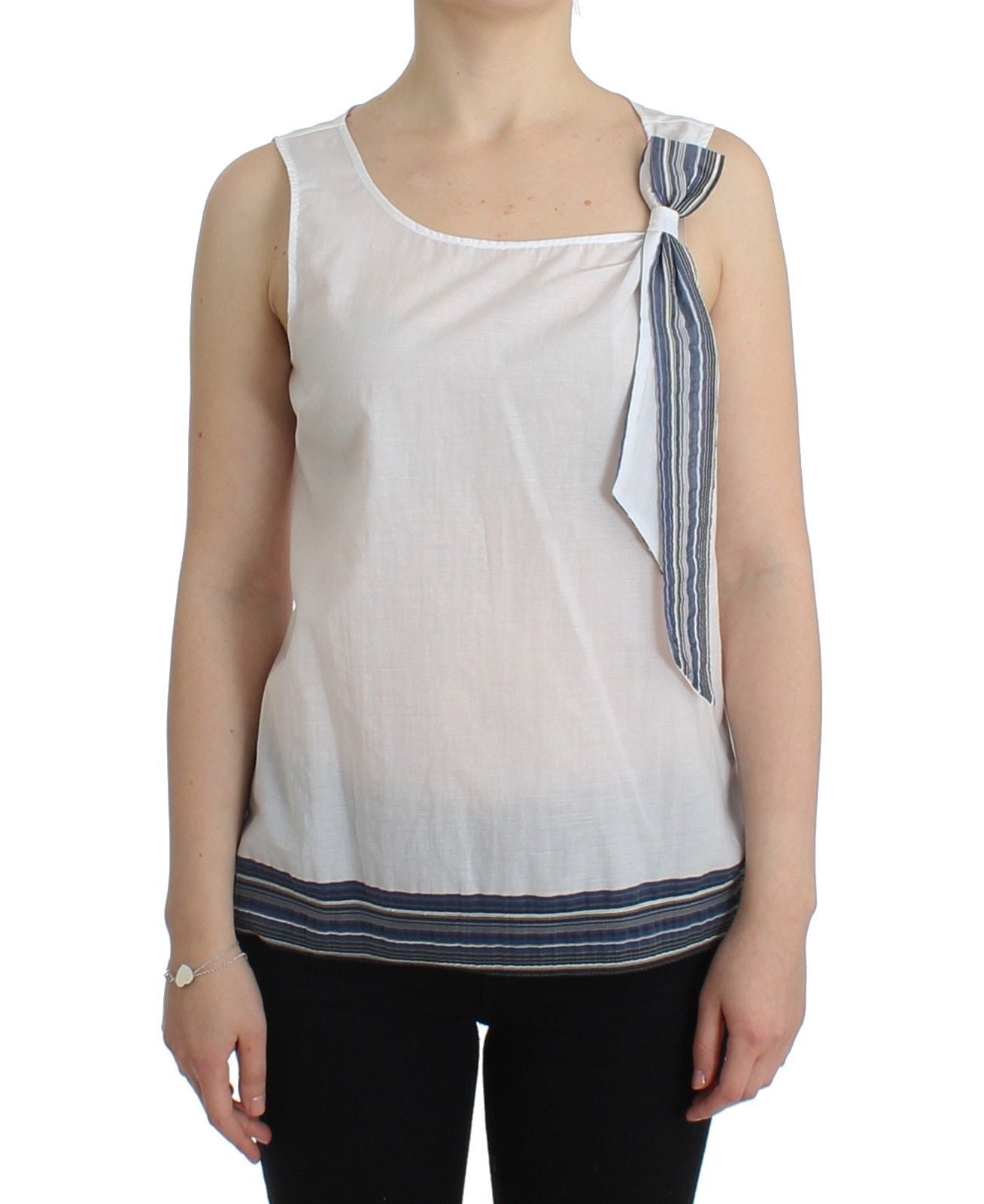 Ermanno Scervino White Blue Blue Blouse Tank Shirt Sleeveless