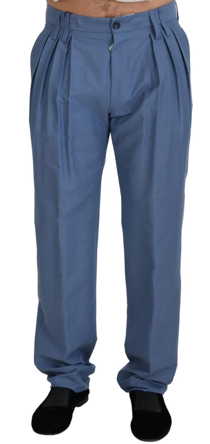 Dolce &amp; Gabbana Blaue Slim-Hose aus Leinen und Baumwolle, Chinohose