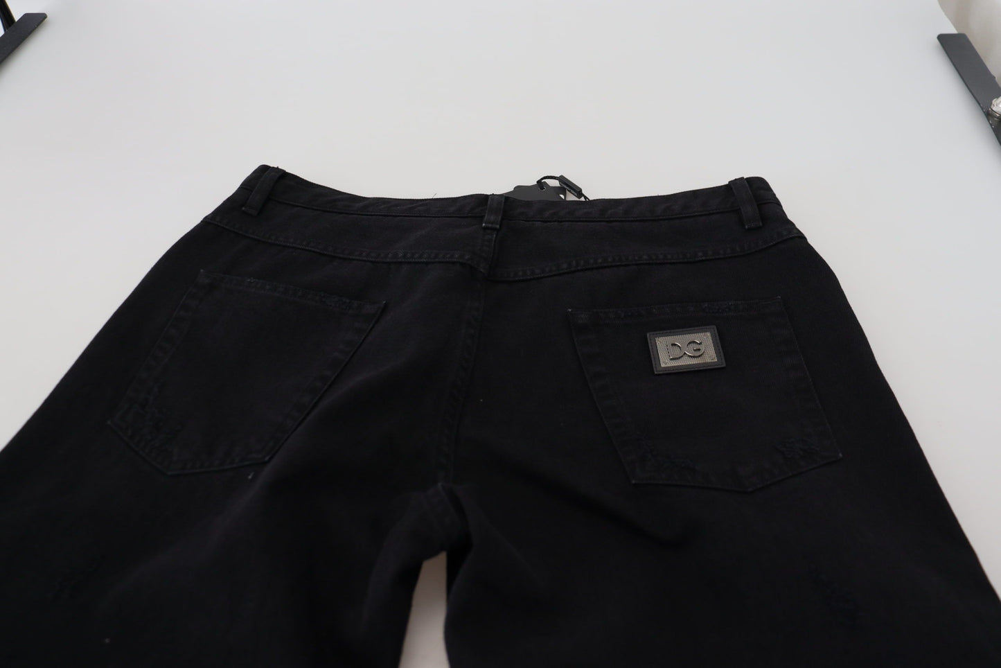 Dolce &amp; Gabbana Schwarze, lockere, reguläre, zerrissene Baumwolljeans