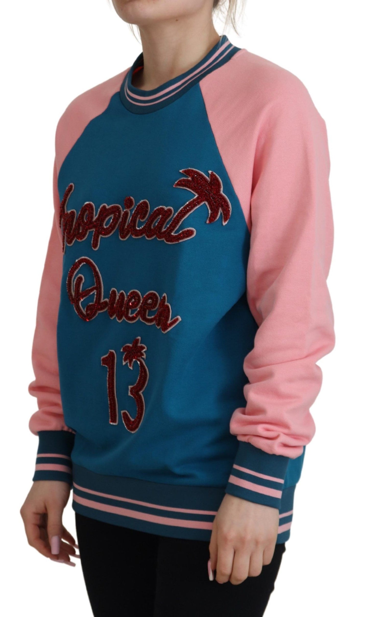 Dolce &amp; Gabbana Blue Pink Queen Pailletten-Kristallpullover