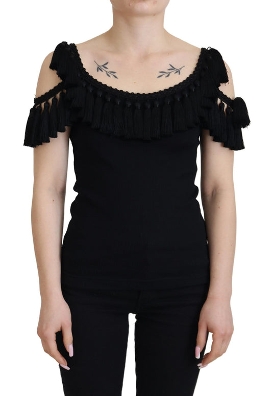 Dolce & Gabbana Black Tank Top 블라우스 Tassle Cotton Blouse