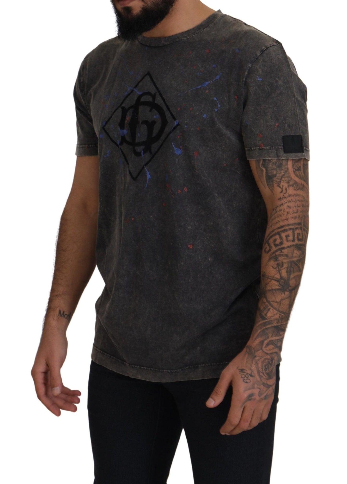 Dolce & Gabbana Elevated Grey Cotton Tee with Discolored DG Logo