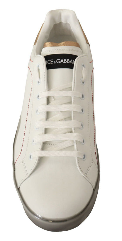 Dolce &amp; Gabbana Weißgoldene Leder-Low-Top-Sneakers, Freizeitschuhe