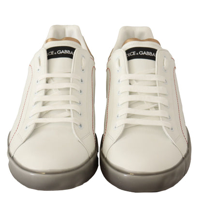 Dolce &amp; Gabbana Weißgoldene Leder-Low-Top-Sneakers, Freizeitschuhe