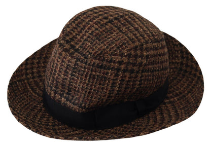 Dolce & Gabbana Brown Tweed Wool 로고 Fedora Trilby Hat