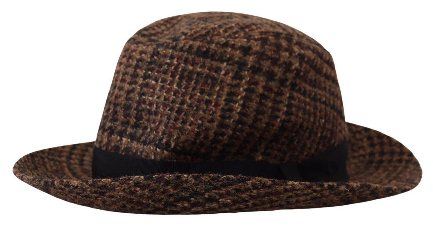 Dolce & Gabbana Brown Tweed Wool 로고 Fedora Trilby Hat