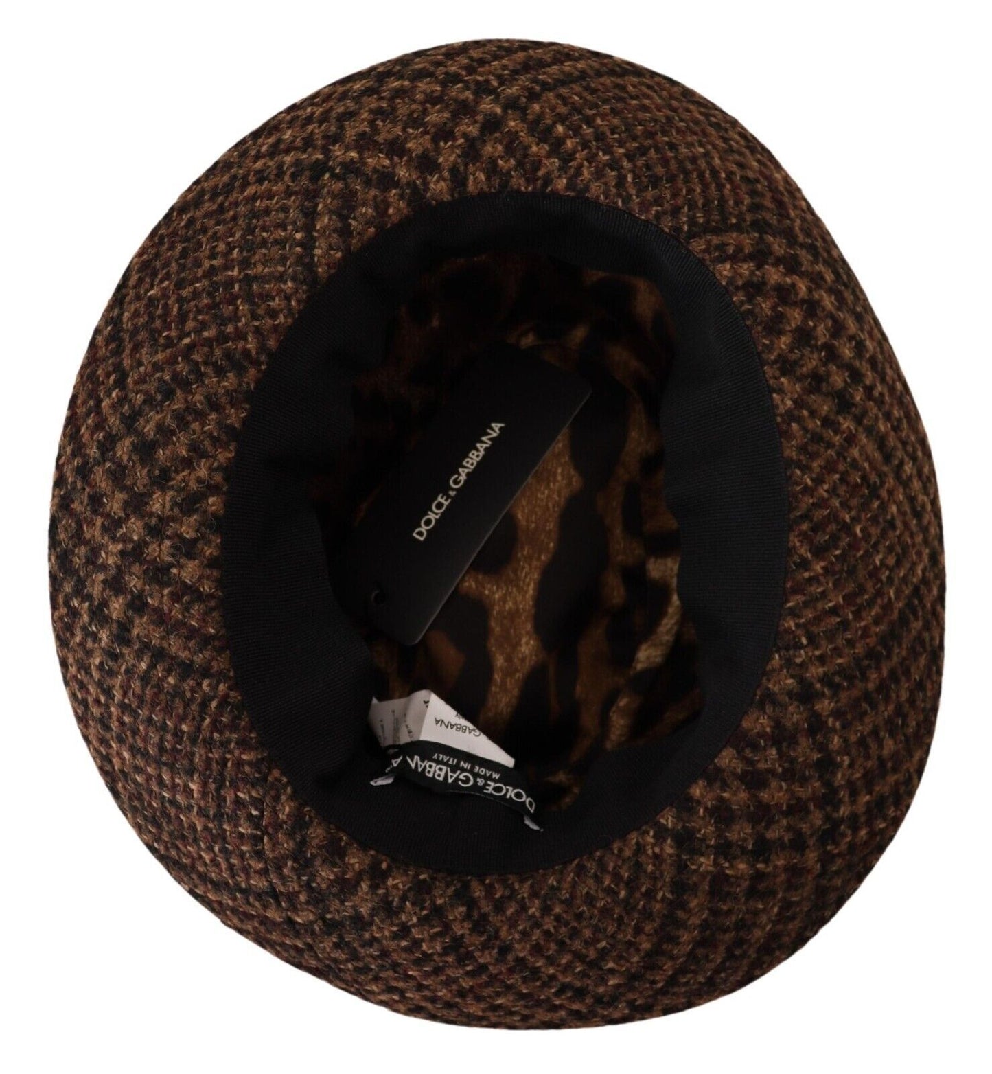 Dolce & Gabbana Brown Tweed Wool 로고 Fedora Trilby Hat