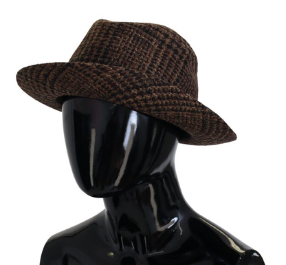 Dolce & Gabbana Brown Tweed Wool 로고 Fedora Trilby Hat