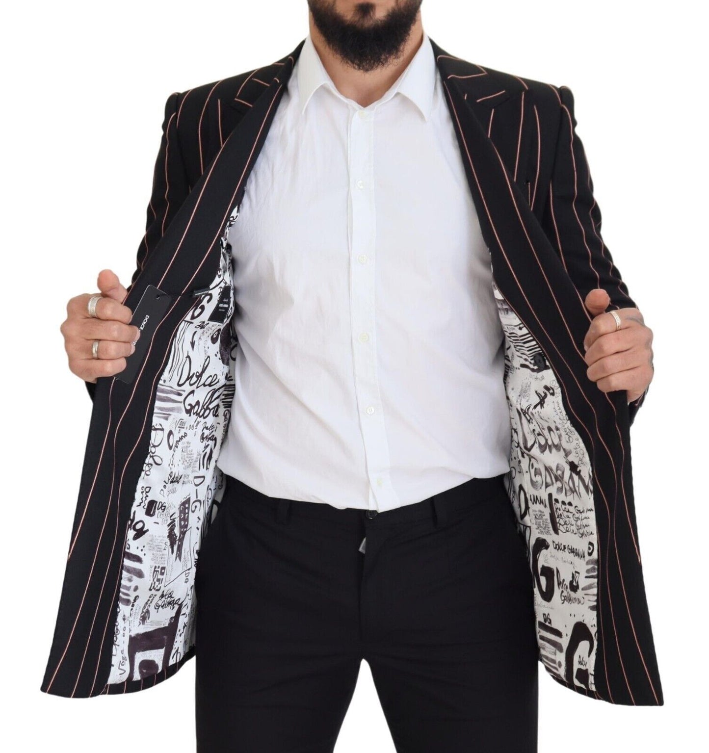 Dolce &amp; Gabbana Schwarz gestreifter zweireihiger Blazer aus Viskose