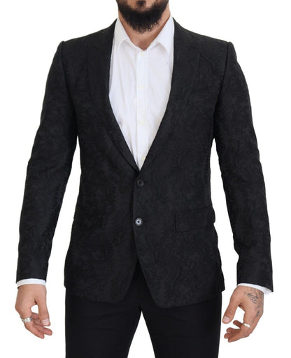 Dolce & Gabbana Black Floral Jacquard 싱글 가슴 Martini Blazer