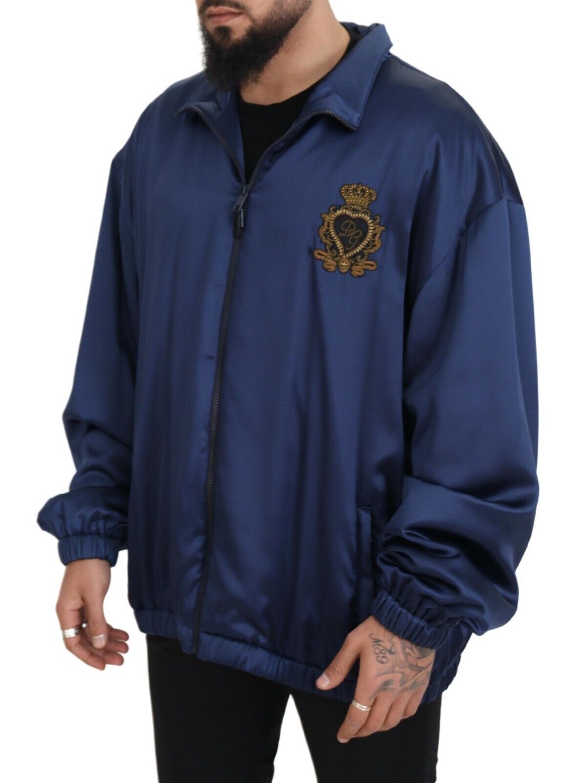 Dolce & Gabbana Blue Heraldic Patch Full Zip Khaled Jacket