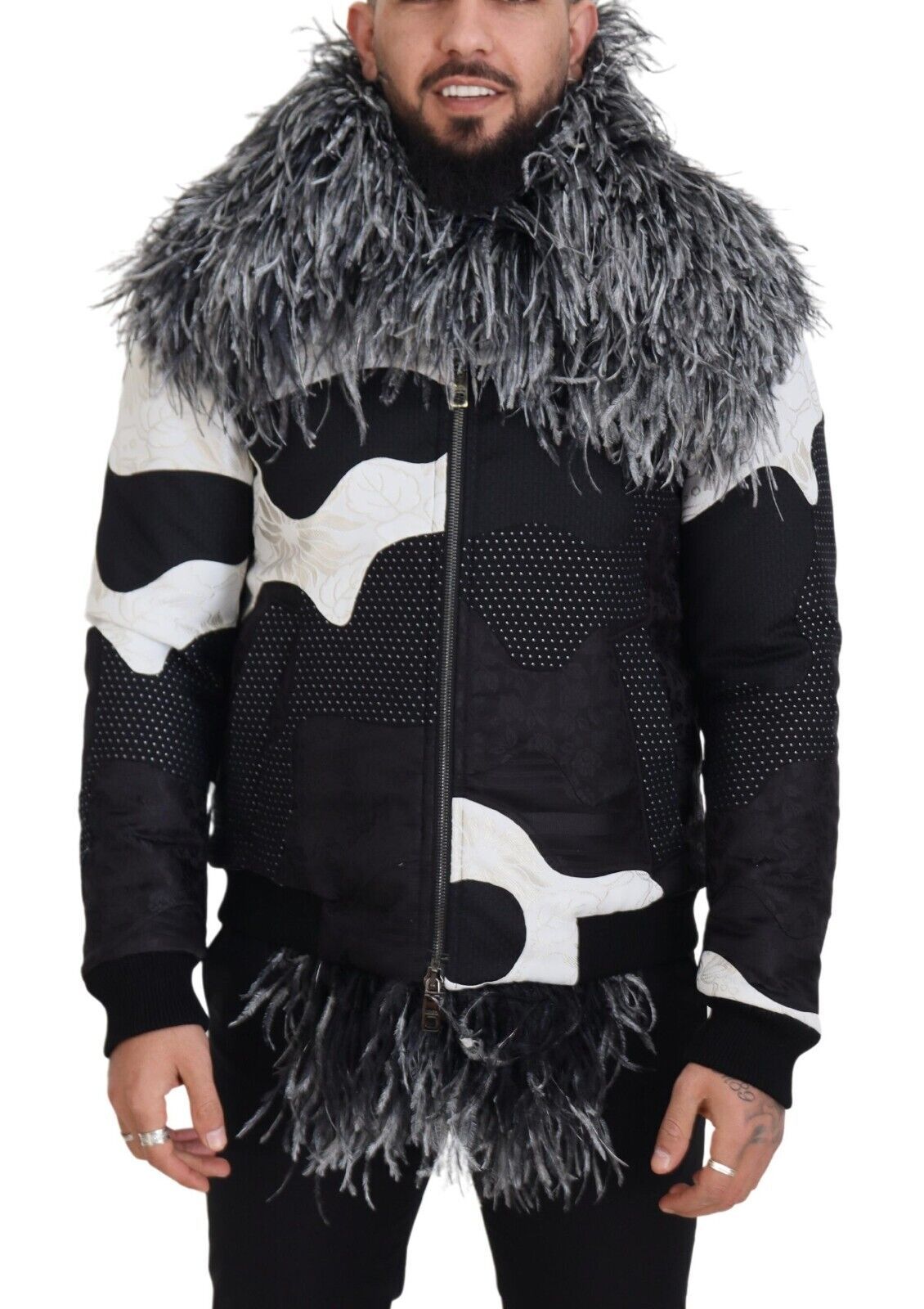 Dolce & Gabbana Black White Fur Shearing Full Zip 재킷