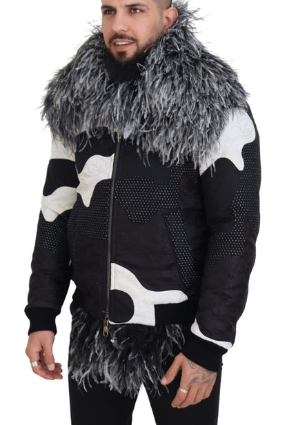 Dolce & Gabbana Black White Fur Shearing Full Zip 재킷