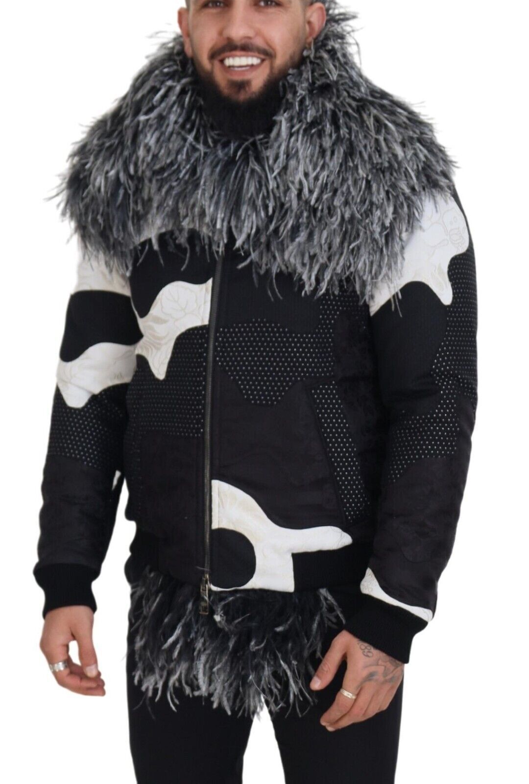 Dolce & Gabbana Black White Fur Shearing Full Zip 재킷