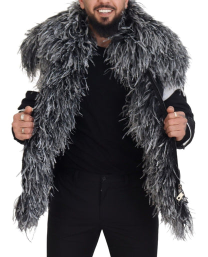 Dolce & Gabbana Black White Fur Shearing Full Zip 재킷