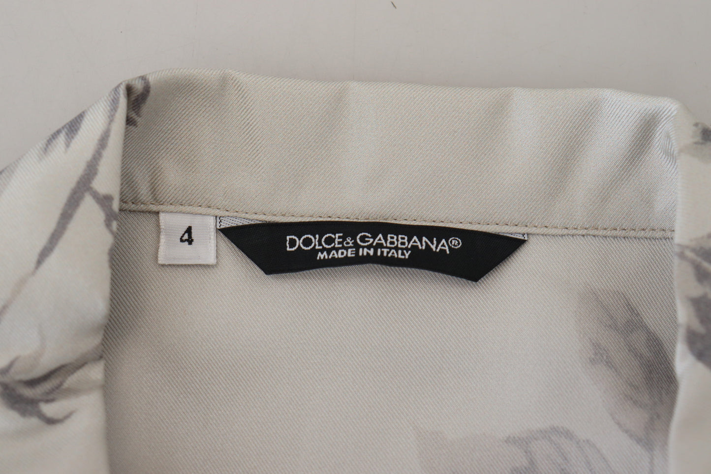 Dolce & Gabbana 흰색 새 프린트 실크 새틴 캐주얼 셔츠