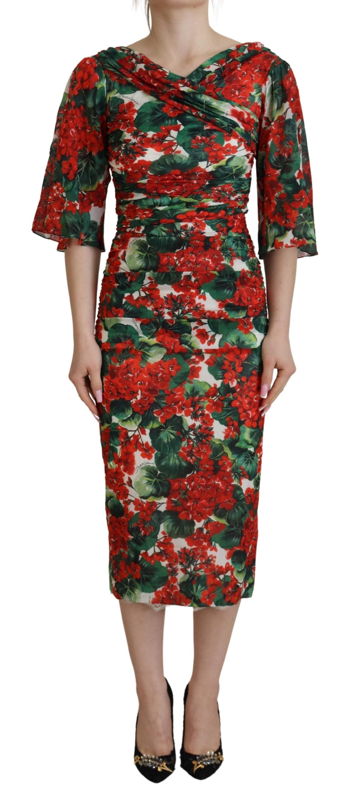 Mehrfarbiges Midikleid aus Geranienseide von Dolce &amp; Gabbana