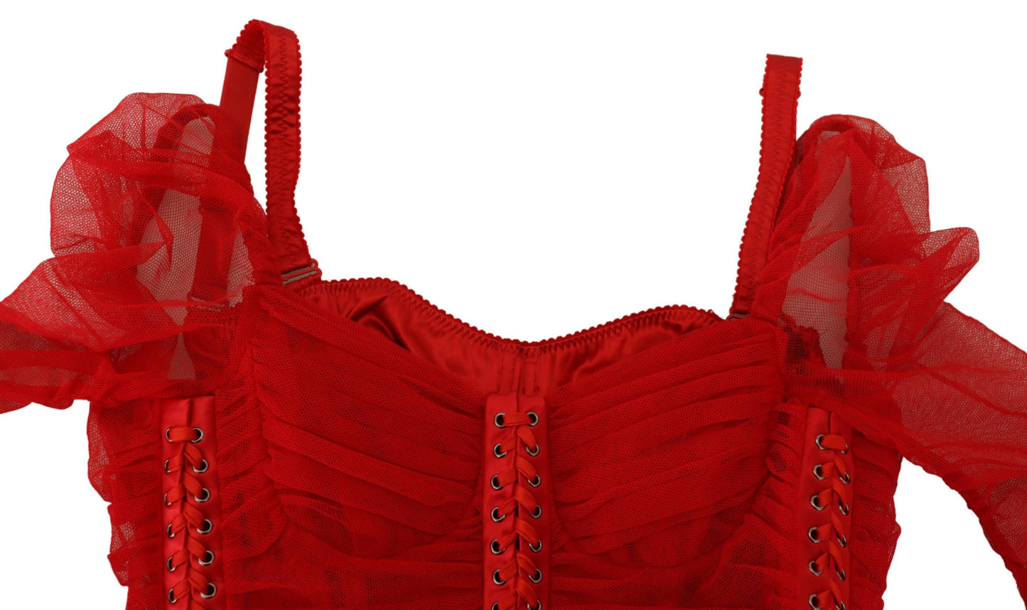 Dolce & Gabbana Red Mesh Trim Bodycon Sheath Midi 드레스