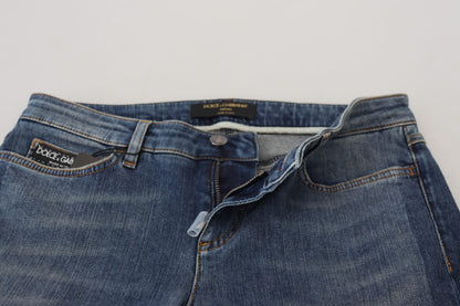 Dolce &amp; Gabbana Blue Washed Cotton Fattered Denim Jeans