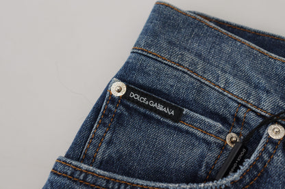 Dolce &amp; Gabbana – Blaue Skinny-Denim-Jeans mit kariertem Rücken