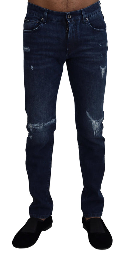 Dolce &amp; Gabbana Blaue Skinny-Jeans aus zerfetztem Baumwolldenim