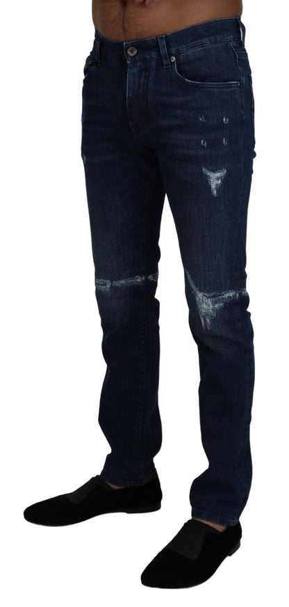 Dolce &amp; Gabbana Blaue Skinny-Jeans aus zerfetztem Baumwolldenim