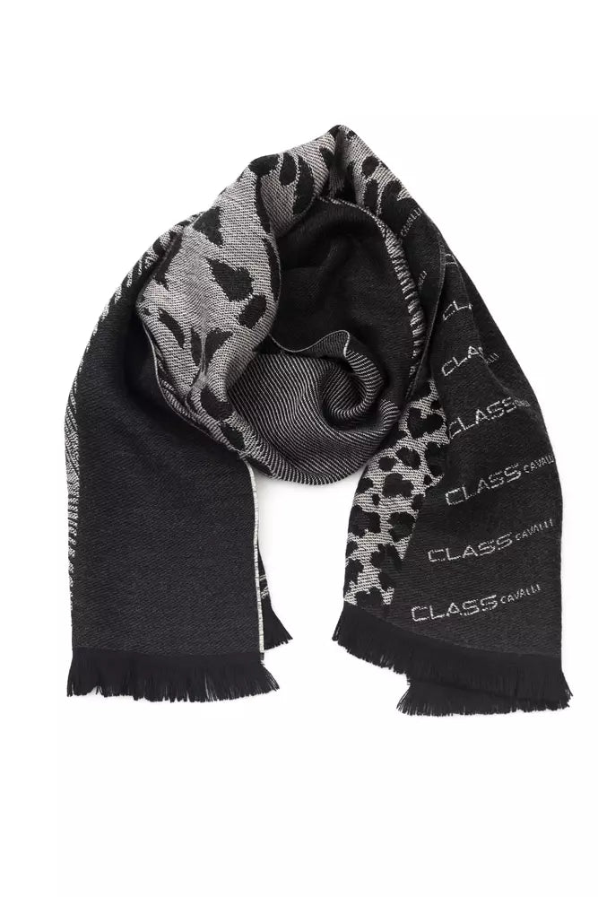 Cavalli Class Black Wool Men Scarf