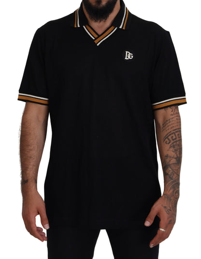 Dolce & Gabbana Black Silk Collar Short Sleeve Polo 티셔츠