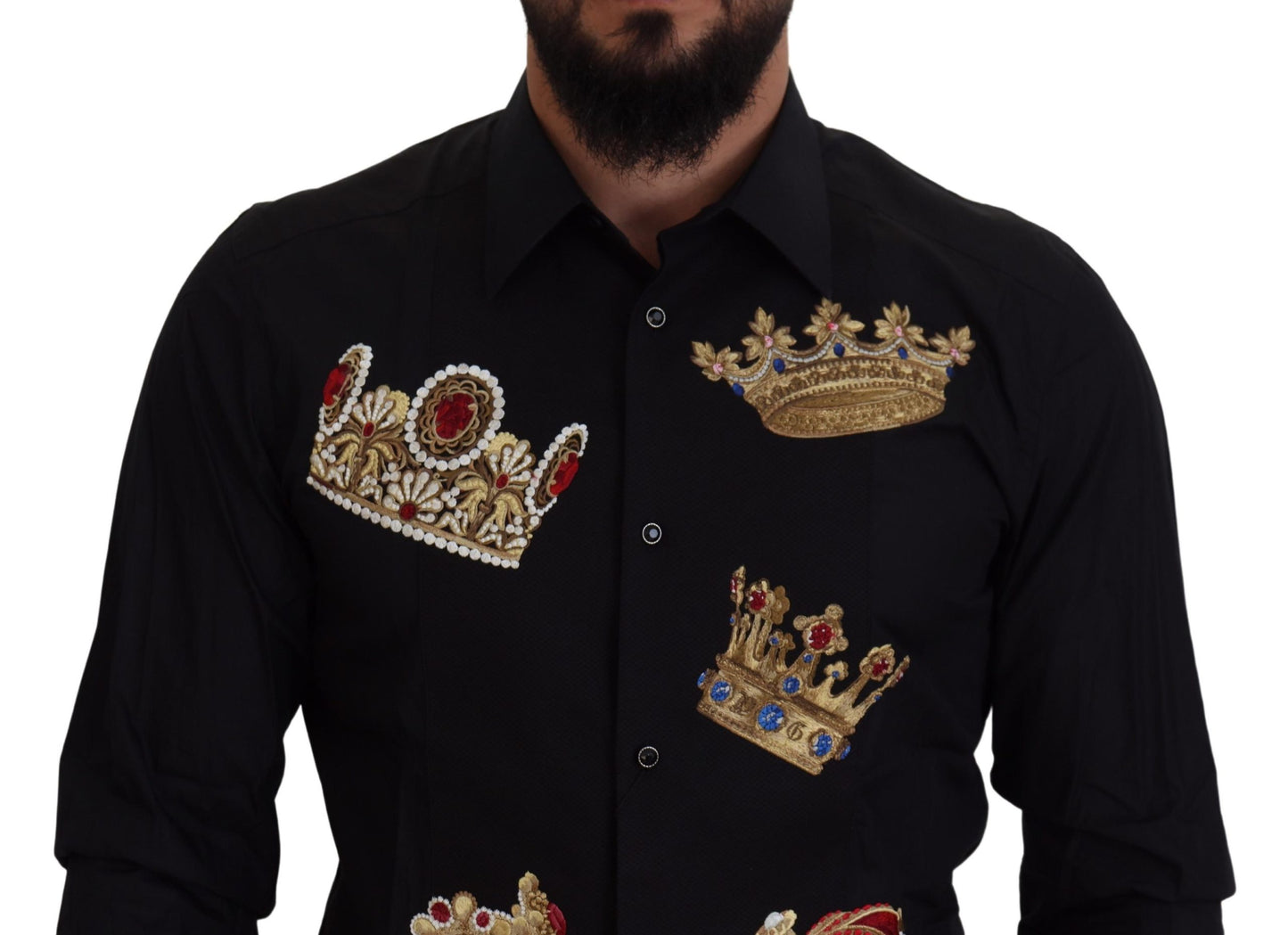 Dolce & Gabbana Black Gold Crown Slim Fit 드레스 형식 셔츠