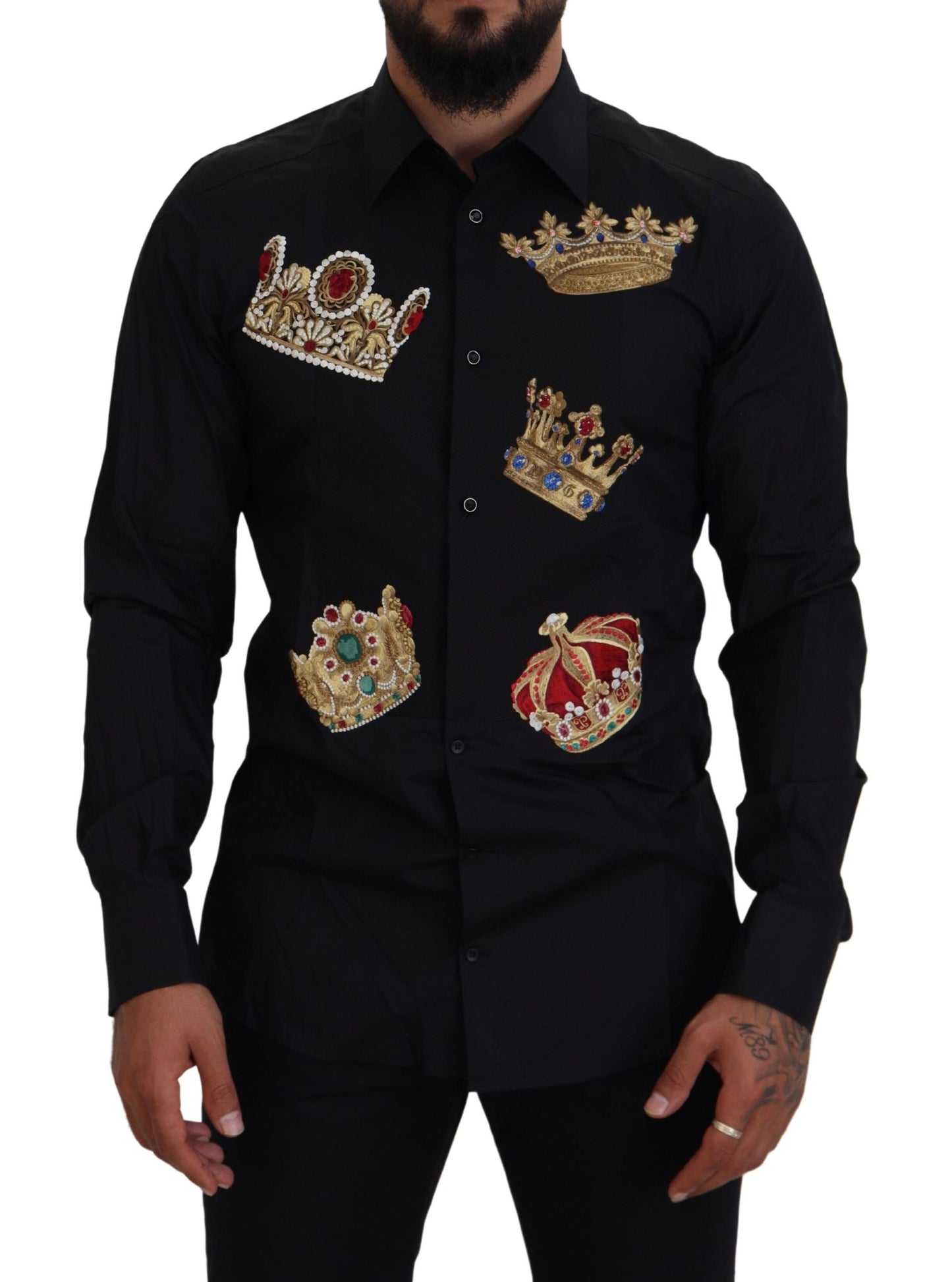 Dolce & Gabbana Black Gold Crown Slim Fit 드레스 형식 셔츠