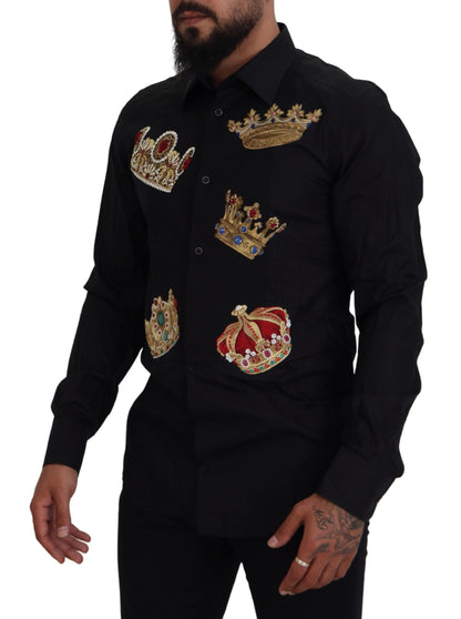 Dolce & Gabbana Black Gold Crown Slim Fit 드레스 형식 셔츠