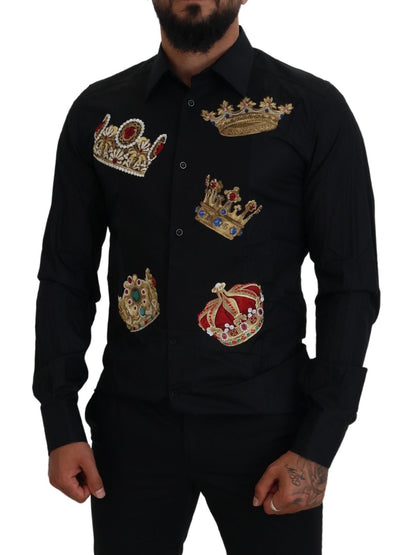 Dolce & Gabbana Black Gold Crown Slim Fit 드레스 형식 셔츠